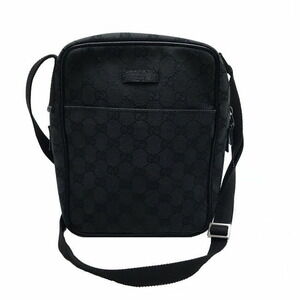 Gucci Shoulder Bag White Pattern Canvas Pigskin Black